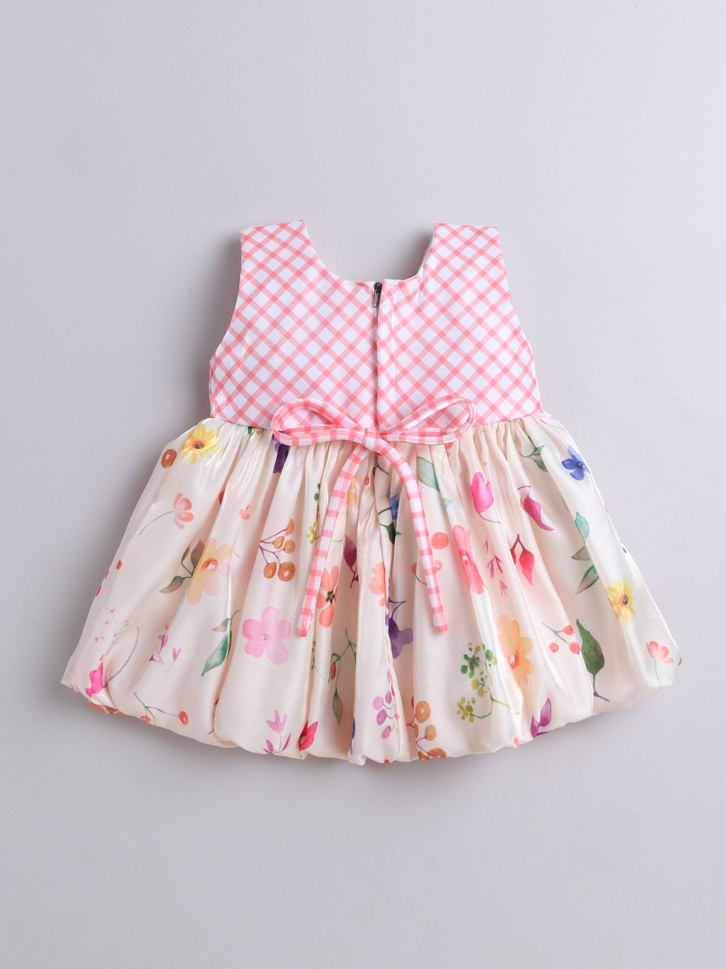 The Magic Wand Sleeveless Bow Applique Floral Printed Dress - Cream