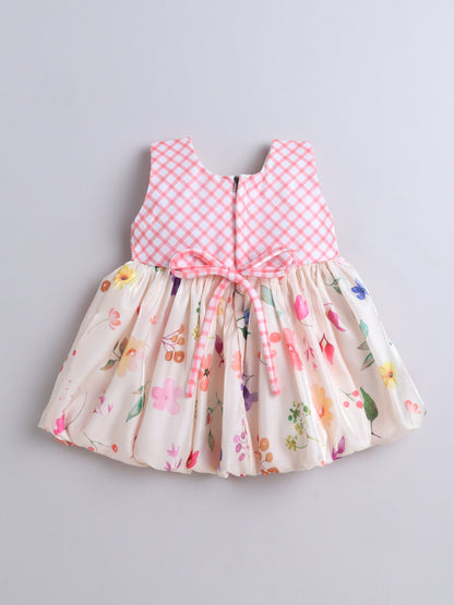The Magic Wand Sleeveless Bow Applique Floral Printed Dress - Cream