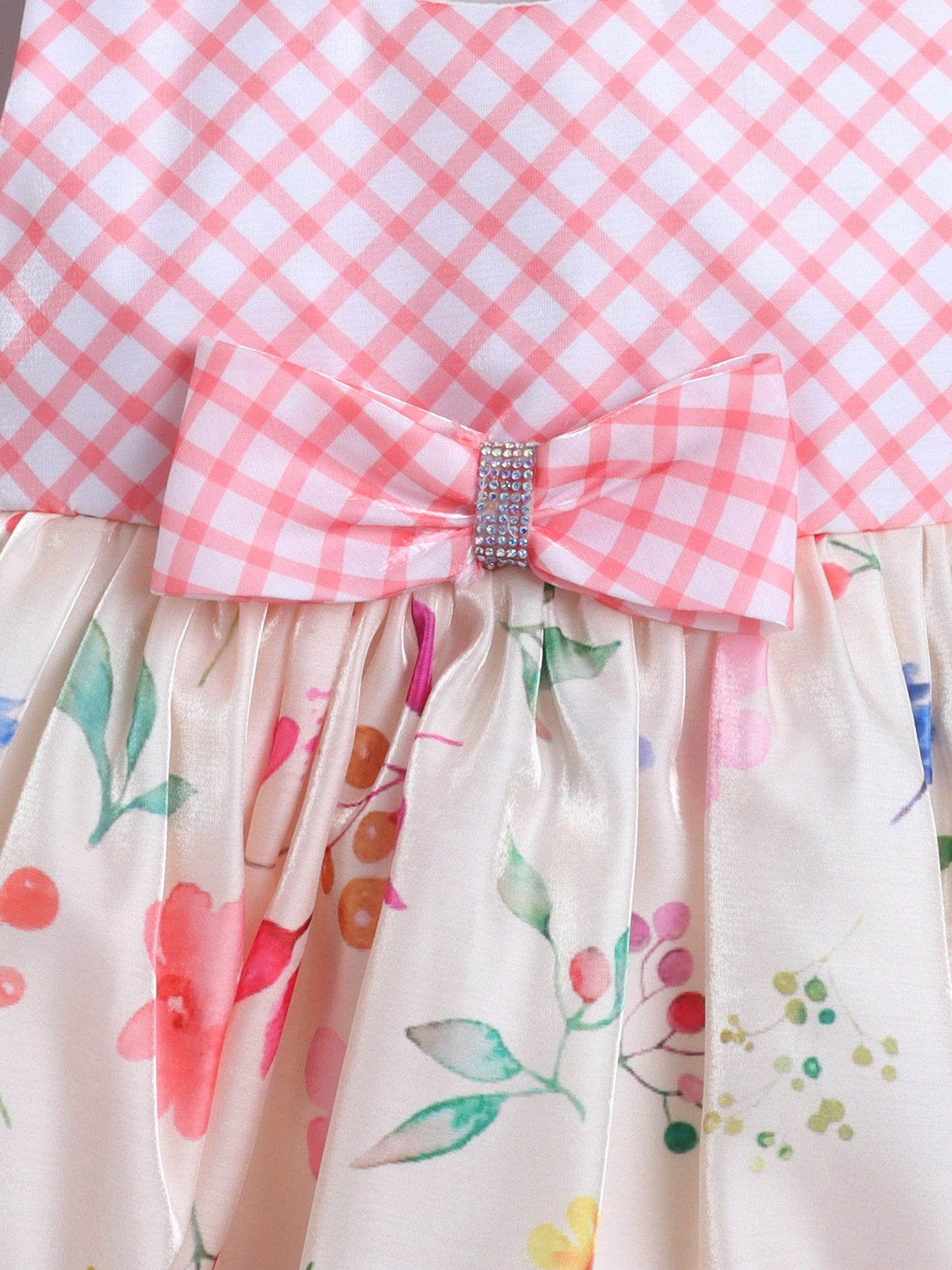 The Magic Wand Sleeveless Bow Applique Floral Printed Dress - Cream