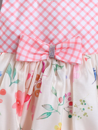 The Magic Wand Sleeveless Bow Applique Floral Printed Dress - Cream