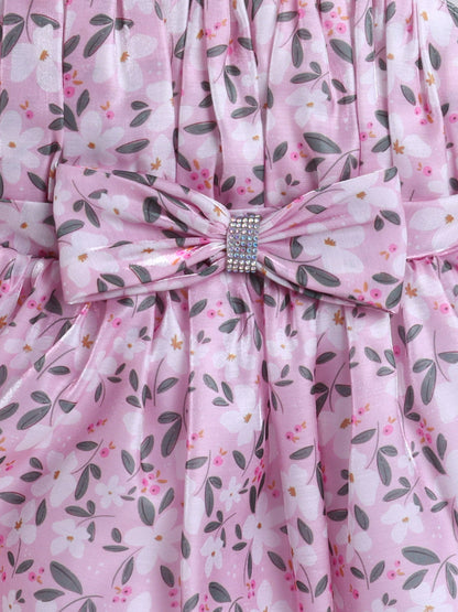 The Magic Wand One Shoulder Bow Applique Floral Printed Dress - Pink
