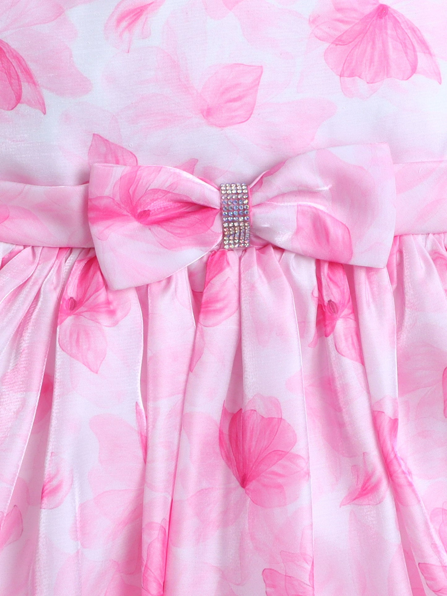 The Magic Wand Sleeveless Bow Applique Floral Printed Dress - Pink