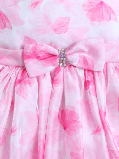 The Magic Wand Sleeveless Bow Applique Floral Printed Dress - Pink