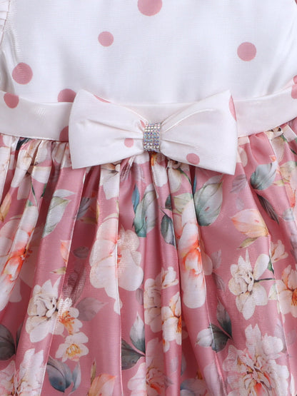 The Magic Wand Puff Sleeves Bow Applique Floral Printed Dress - Onion Pink
