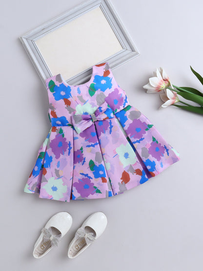 The Magic Wand Sleeveless Bow Applique Floral Printed Dress - Purple