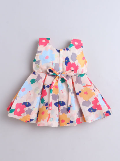 The Magic Wand Sleeveless Bow Applique Floral Printed Dress - Light Peach