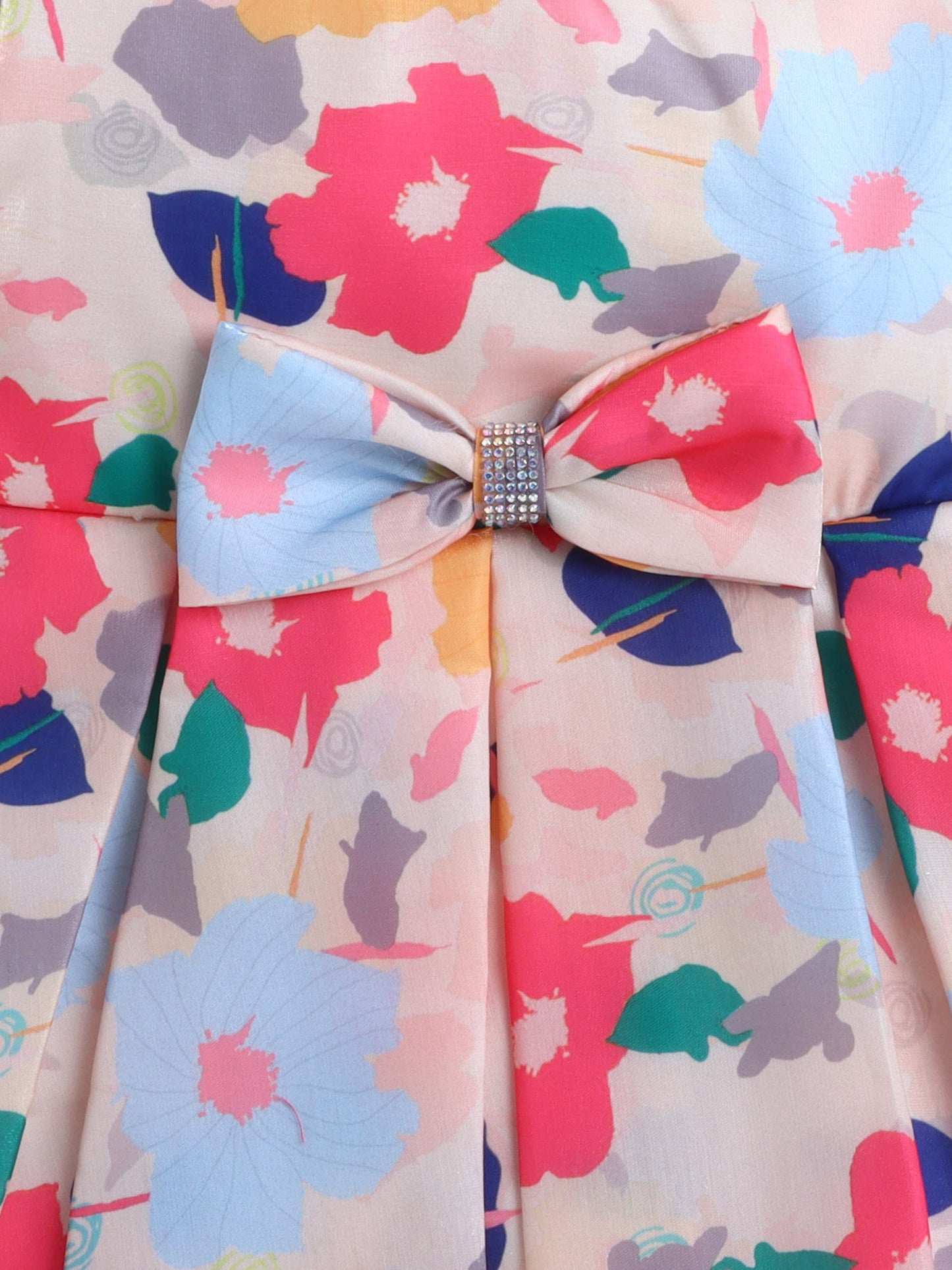 The Magic Wand Sleeveless Bow Applique Floral Printed Dress - Light Peach