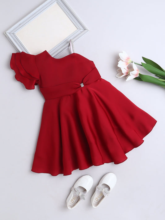 The Magic Wand Solid One Shoulder Party Dress - Red
