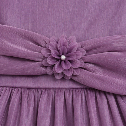 The Magic Wand Woven Sleeveless Statement Party Dress With Floral Applique - Purple