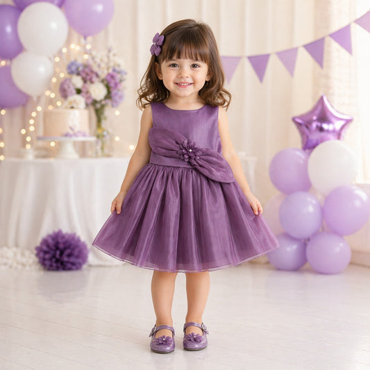 The Magic Wand Woven Sleeveless Statement Party Dress With Floral Applique - Purple