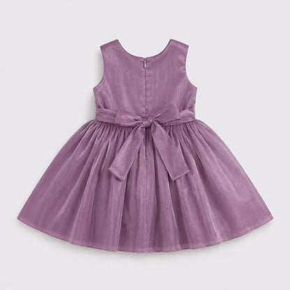 The Magic Wand Woven Sleeveless Statement Party Dress With Floral Applique - Purple