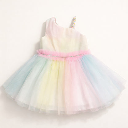 The Magic Wand Woven One-Shoulder Colourful Flared Party Dress - Multi Color
