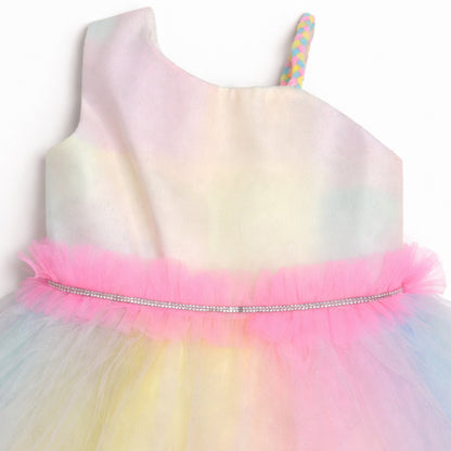 The Magic Wand Woven One-Shoulder Colourful Flared Party Dress - Multi Color