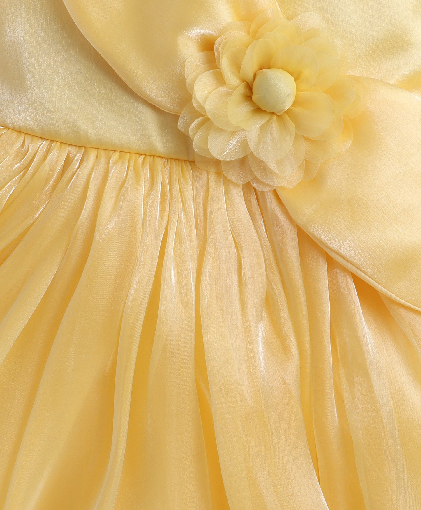 The Magic Wand Woven Sleeveless Flared Party Dress With Statement Floral Applique - Yellow