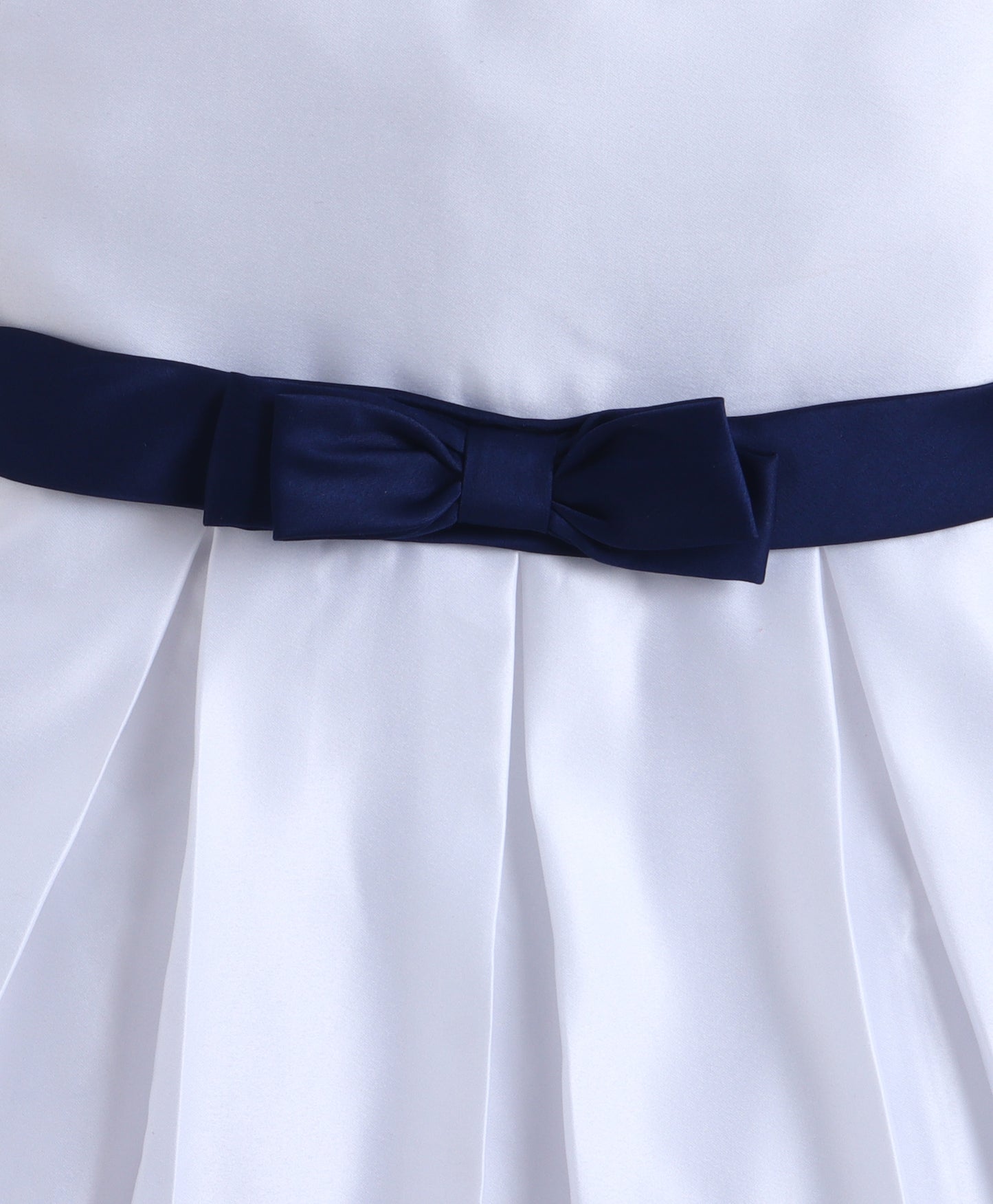 The Magic Wand Woven Puff Sleeves Colourblocked Pleated Party Dress With Bow - White