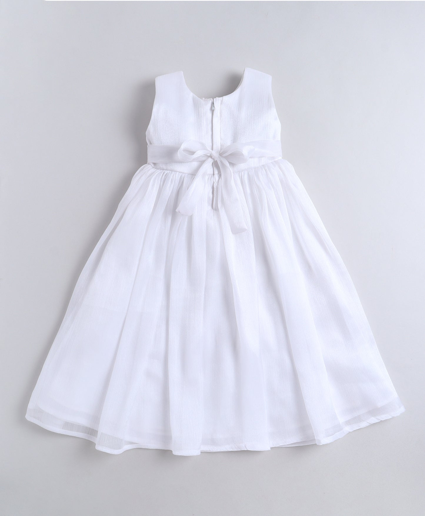 The Magic Wand Woven Sleeveless Flared Party Gown With Bow Detail - White
