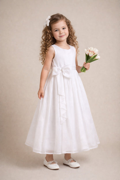The Magic Wand Woven Sleeveless Flared Party Gown With Bow Detail - White