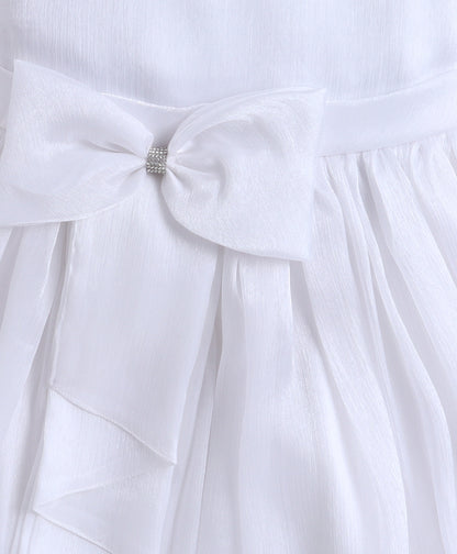 The Magic Wand Woven Sleeveless Flared Party Gown With Bow Detail - White
