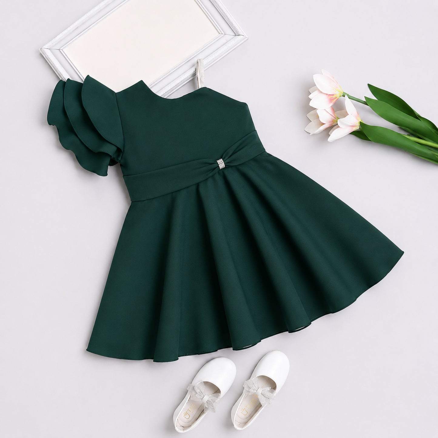 The Magic Wand Woven One Shoulder Embellished Strap Solid Party Dress - Bottle Green
