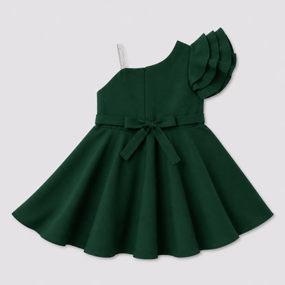 The Magic Wand Woven One Shoulder Embellished Strap Solid Party Dress - Bottle Green