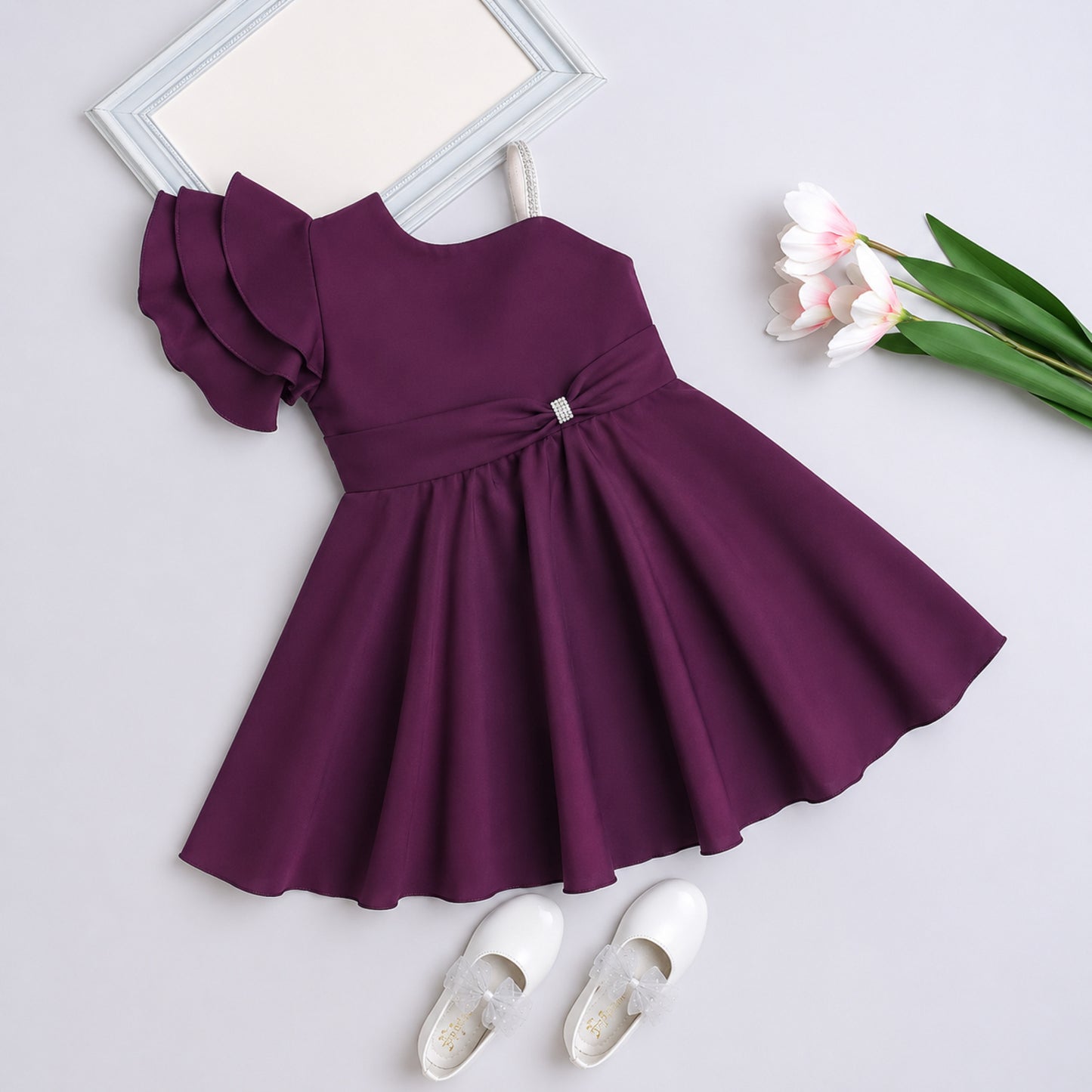 The Magic Wand Woven One Shoulder Embellished Strap Solid Party Dress - Wine