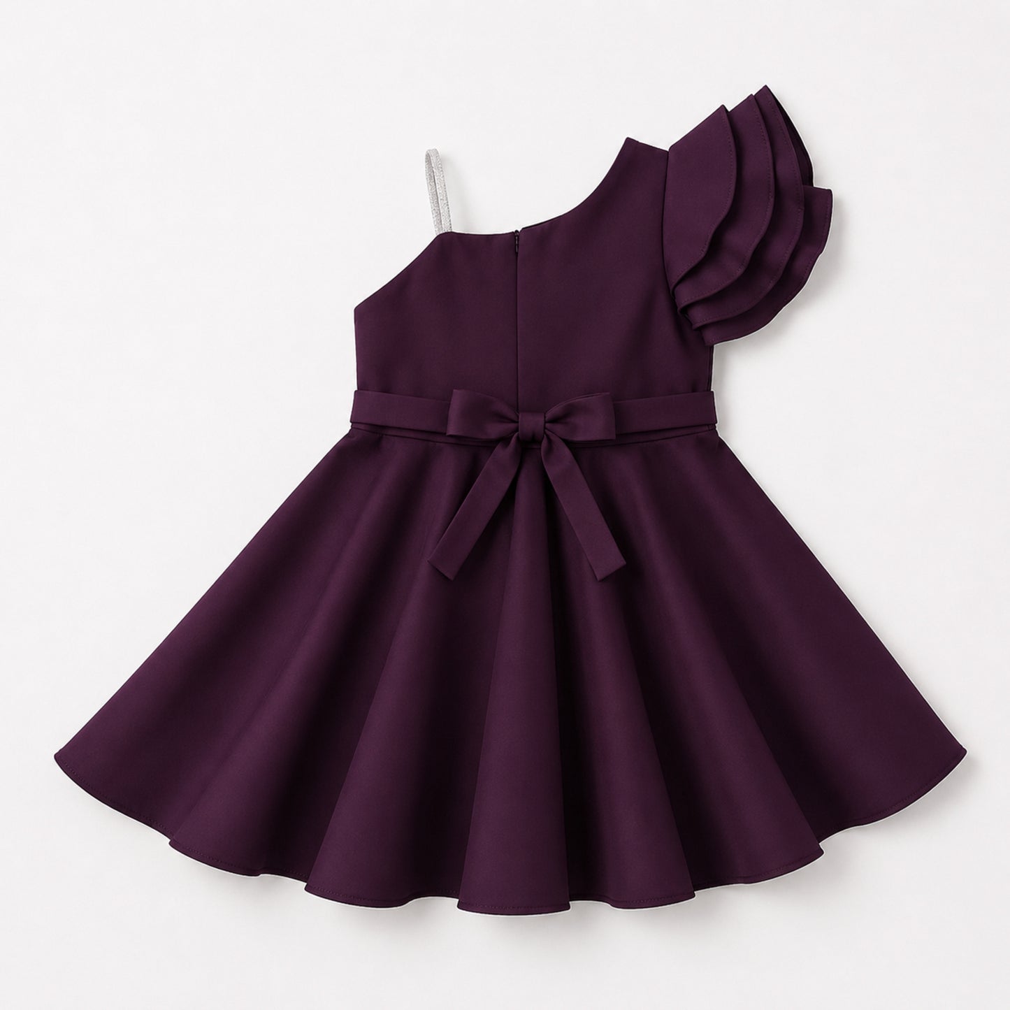 The Magic Wand Woven One Shoulder Embellished Strap Solid Party Dress - Wine