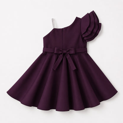 The Magic Wand Woven One Shoulder Embellished Strap Solid Party Dress - Wine