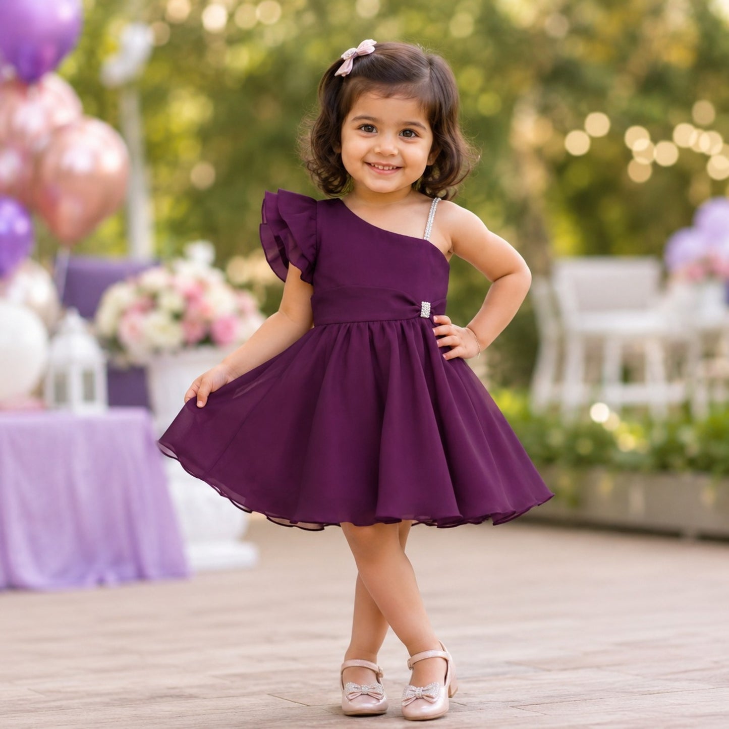 The Magic Wand Woven One Shoulder Embellished Strap Solid Party Dress - Wine