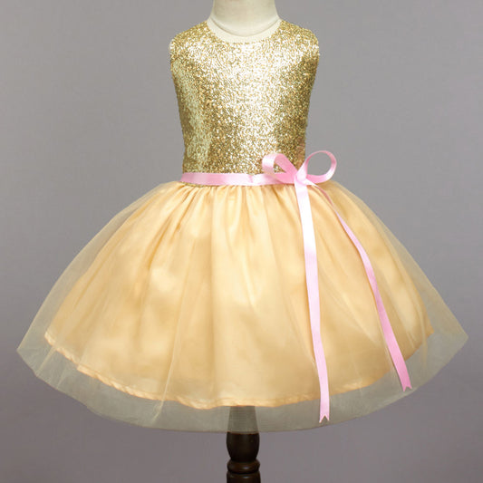 Sleeveless Sequins Embellished Dress - Golden