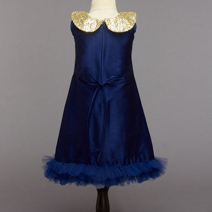 Sequins Sleeveless Ruffled Dress - Navy Blue