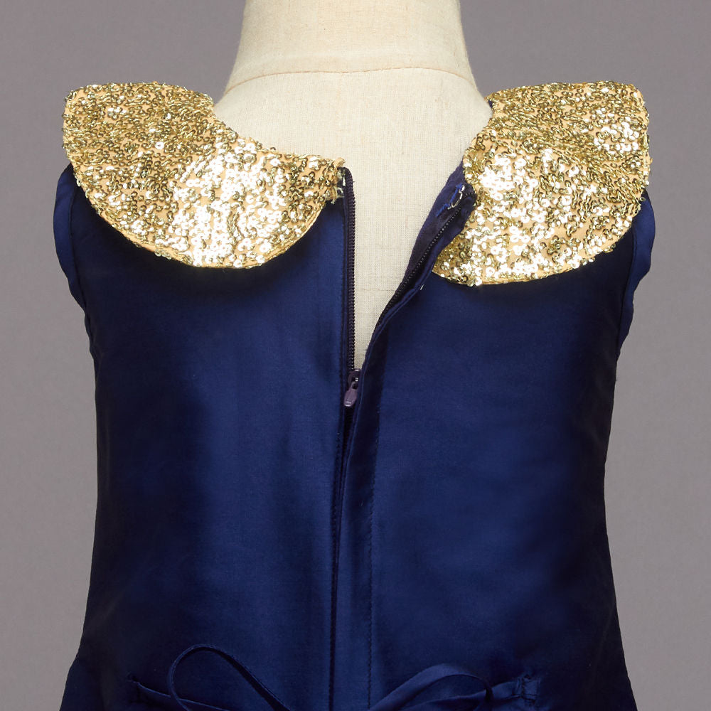 Sequins Sleeveless Ruffled Dress - Navy Blue