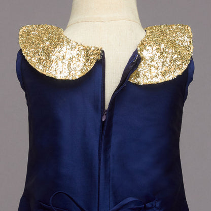 Sequins Sleeveless Ruffled Dress - Navy Blue