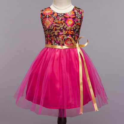 The Magic Wand Sleeveless Floral Embroidered Dress - Fuchsia