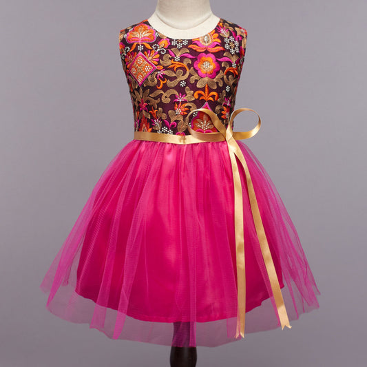 The Magic Wand Sleeveless Floral Embroidered Dress - Fuchsia