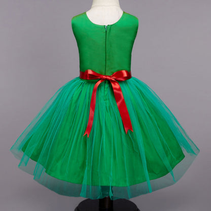 Kids Green Solid Dress With Belt