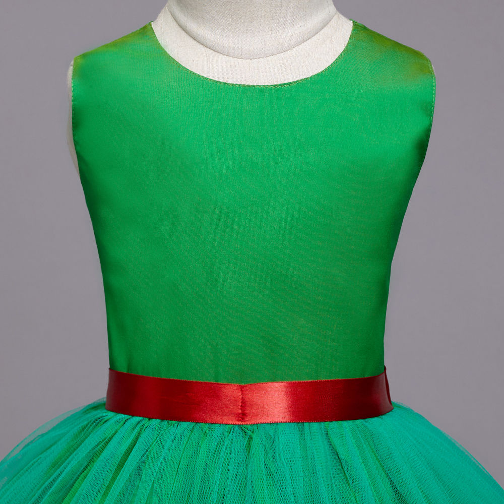 Kids Green Solid Dress With Belt