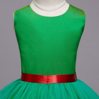 Kids Green Solid Dress With Belt