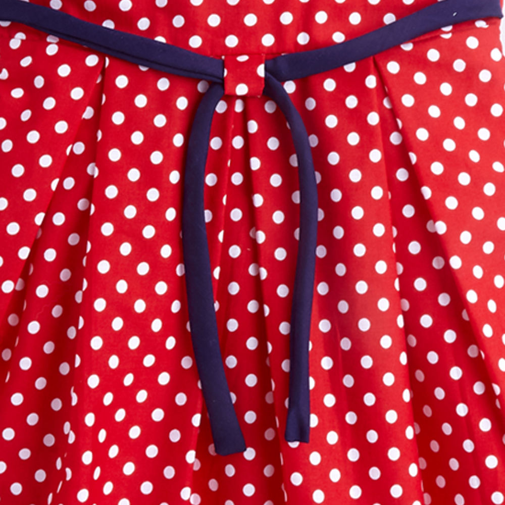 Kids Red & White Printed Dress With Belt