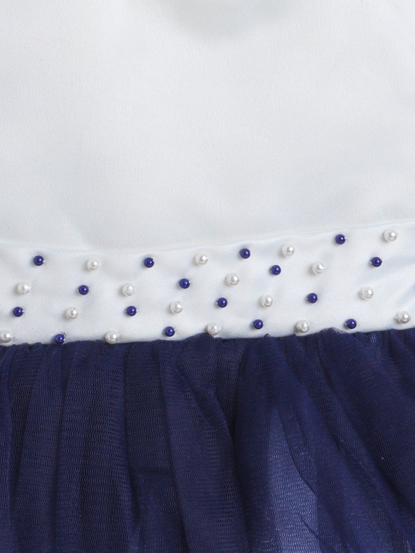 The Magic Wand Flutter Sleeves Pearls Embellished Ombre Detail Tiered Party Dress - Navy Blue