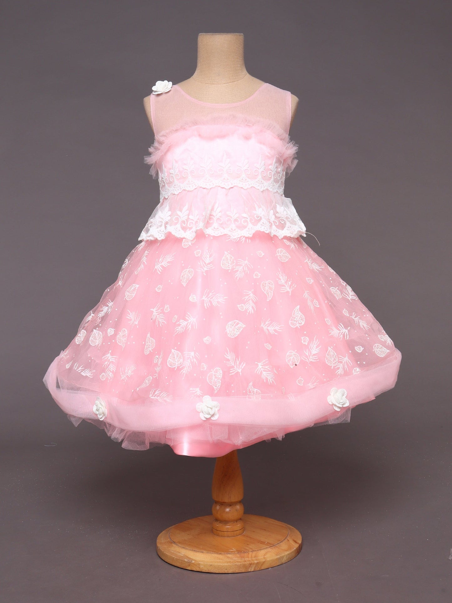 Embroidered Fit & Flare Dress With Lace Insert