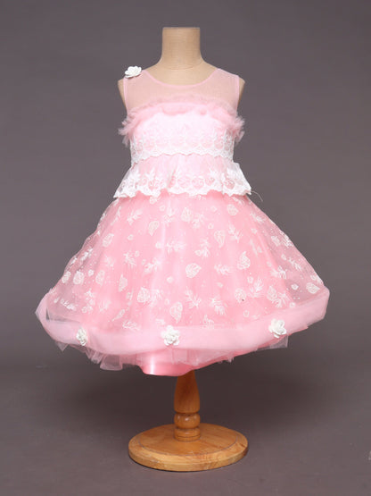 Embroidered Fit & Flare Dress With Lace Insert