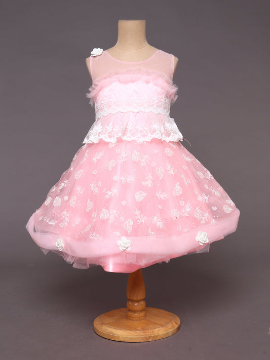 Embroidered Fit & Flare Dress With Lace Insert