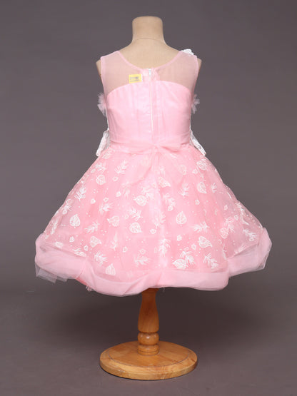 Embroidered Fit & Flare Dress With Lace Insert