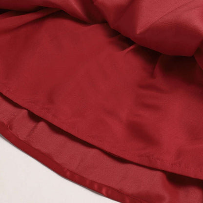 The Magic Wand Solid Satin Cap Sleeves Flower Embelished Party Dress For Girls With Bow Maroon