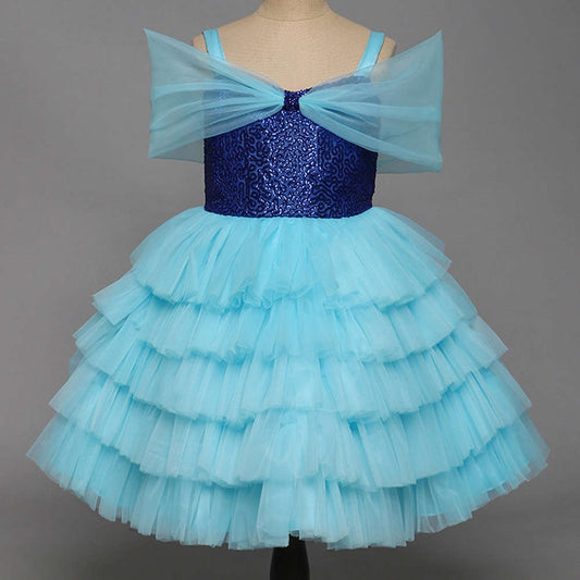 Off Shoulder Shimmer Tiered Party Dress For Girls Blue