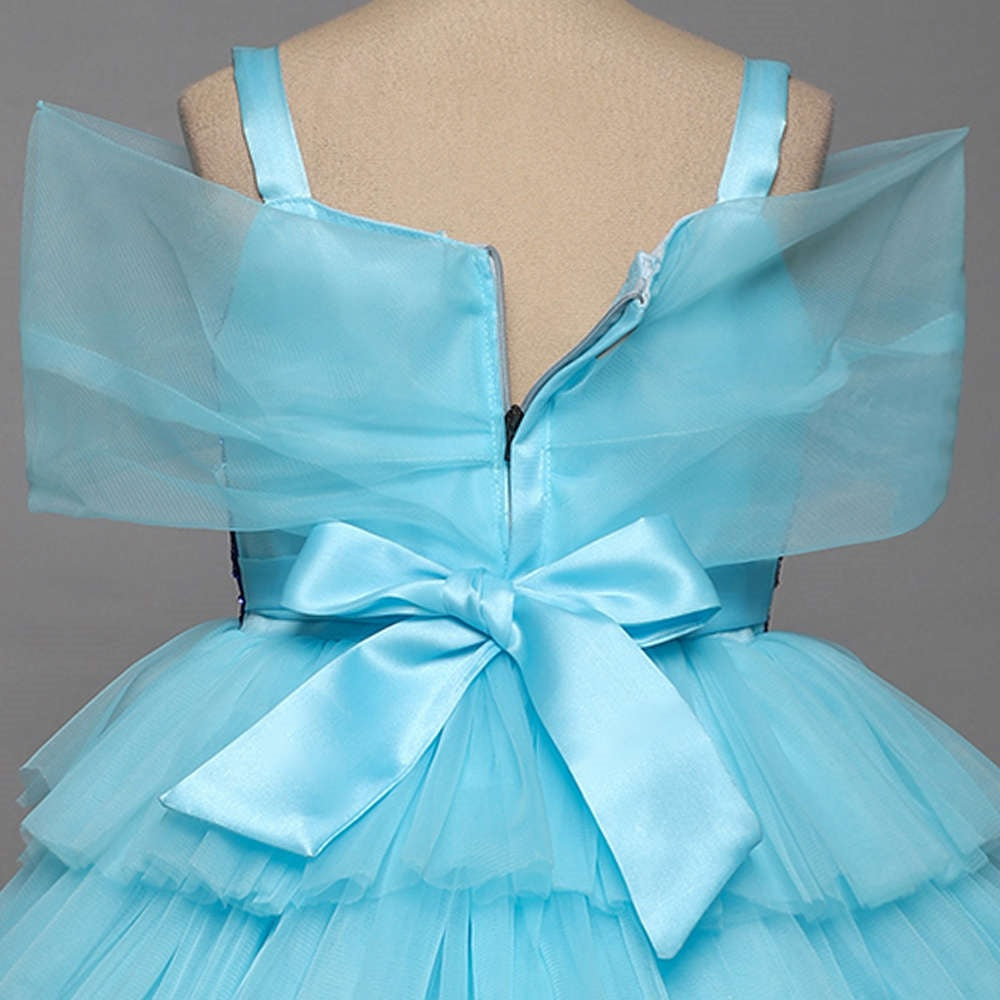 Off Shoulder Shimmer Tiered Party Dress For Girls Blue