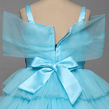 Off Shoulder Shimmer Tiered Party Dress For Girls Blue