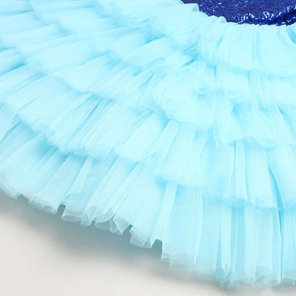 Off Shoulder Shimmer Tiered Party Dress For Girls Blue