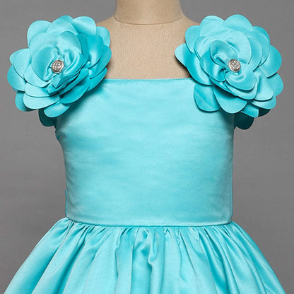 The Magic Wand Flower Embelished Party Dress For Girls- Blue