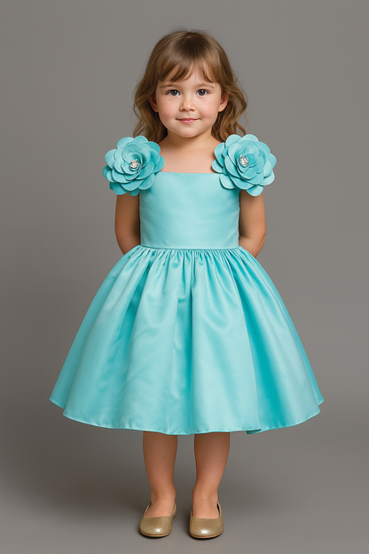 The Magic Wand Flower Embelished Party Dress For Girls- Blue